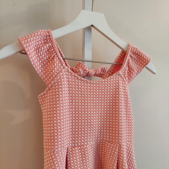 Janie Jack Dress Size 8 Pink Ruffle Sleeve Bow in Back Valentines Checked - Picture 2 of 7